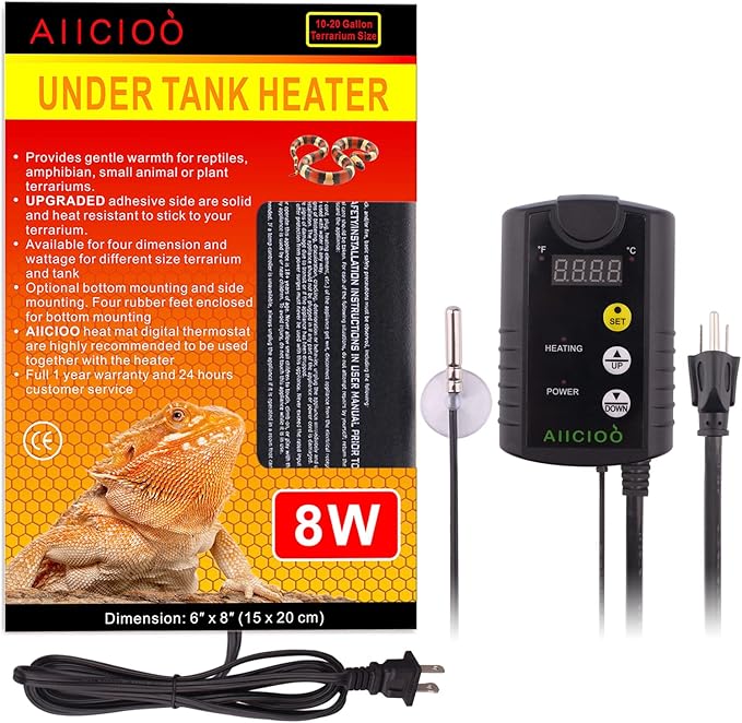 Aiicioo Under Tank Heater Thermostat - Reptile Heating Pad with Temperature Control Reptile Heat Mat for Combo Set for Hermit Crab Lizard Terrarium 8W AIICIOO