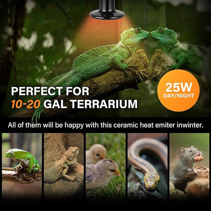 Simple Deluxe 25W 1-Pack Ceramic Heat Emitter Reptile Heat Lamp Bulb No Light Emitting Brooder Coop Heater for Amphibian Pet & Incubating Chicken, Black SimpleDeluxe