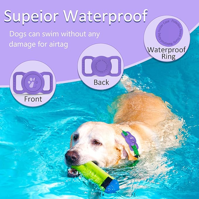 SANKALA Airtag Dog Collar Holder, [1 Pack] Waterproof Dog Airtag Holder, Silicone Full Body Covered Anti-Lost Protective Apple Air Tag Holder for Pet Collar - Fits All Width Collars, Dark Purple SANKALA