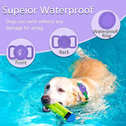 SANKALA Airtag Dog Collar Holder, [1 Pack] Waterproof Dog Airtag Holder, Silicone Full Body Covered Anti-Lost Protective Apple Air Tag Holder for Pet Collar - Fits All Width Collars, Dark Purple SANKALA