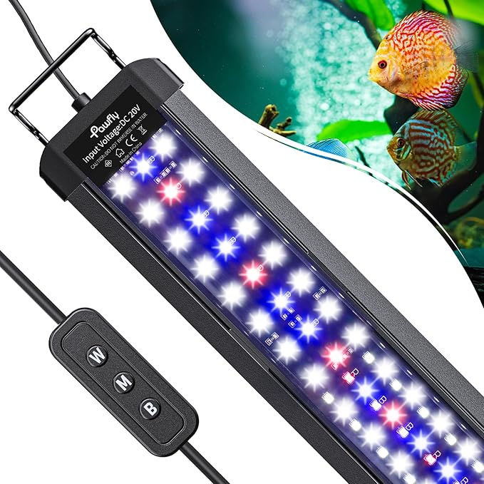 Pawfly 28W Aquarium LED Light for 36 to 48 Inch Fish Tanks Extendable Fish Tank Light with Full Spectrum Brilliant White Blue Red Lights with Daytime & Night Modes and Adjustable Brightness Pawfly