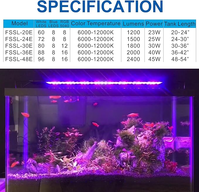 Aquarium LED Light 30"-38" Fish Tank Light with Timer, 24/7 Cycle, 5 Dimmable Brightness, Sunrise/Sunset Simulation Planted Light for 10/20/30/55 Gallon Freshwater Fish Tank OYOWATER