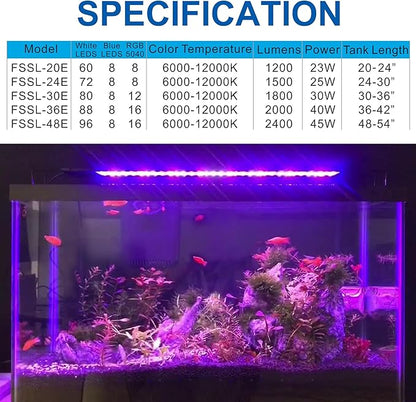 Aquarium LED Light 24"-32" Fish Tank Light with Timer, 24/7 Cycle, 5 Dimmable Brightness, Sunrise/Sunset Simulation Planted Light for 10/20/30/55 Gallon Freshwater Fish Tank OYOWATER