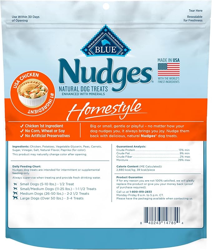 Blue Buffalo Nudges Homestyle Natural Dog Treats, Made in the USA with Real Chicken, Peas, and Carrots, 16-oz. Bag - PAWPICO