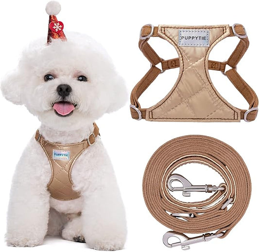 Puppytie No Pull xs Dog Harness with Multifunction Dog Leash,Soft Adjustable No Choke Escape Proof Pet Harness Vest,Glossy Oat Brown,XXS Puppytie