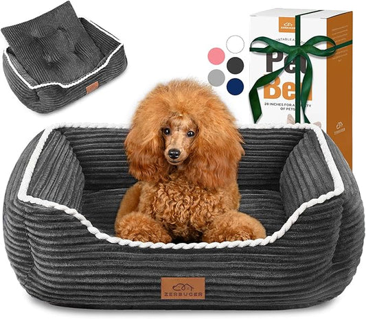 Rectangle Cat Dog Bed for Large Medium Small Pets Indoor Outdoor Machine Washable Sleeping Sofa Non-Slip Bottom Soft Puppy Bed Durable Orthopedic Calming Pet Cuddler (Large, Dark Grey) - PAWPICO