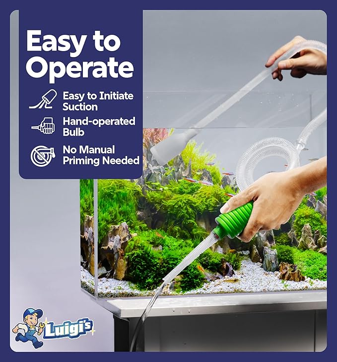 Luigi's Fish Tank Cleaner - Gravel Pump Vacuum for Aquarium - Hand Siphon Hose to Remove and Change Water or Sand in Minutes - Fish Aquarium Accessories, Supplies & Cleaning Tools Luigis