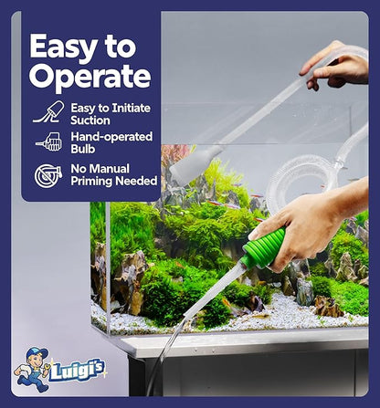 Luigi's Fish Tank Cleaner - Gravel Pump Vacuum for Aquarium - Hand Siphon Hose to Remove and Change Water or Sand in Minutes - Fish Aquarium Accessories, Supplies & Cleaning Tools Luigis