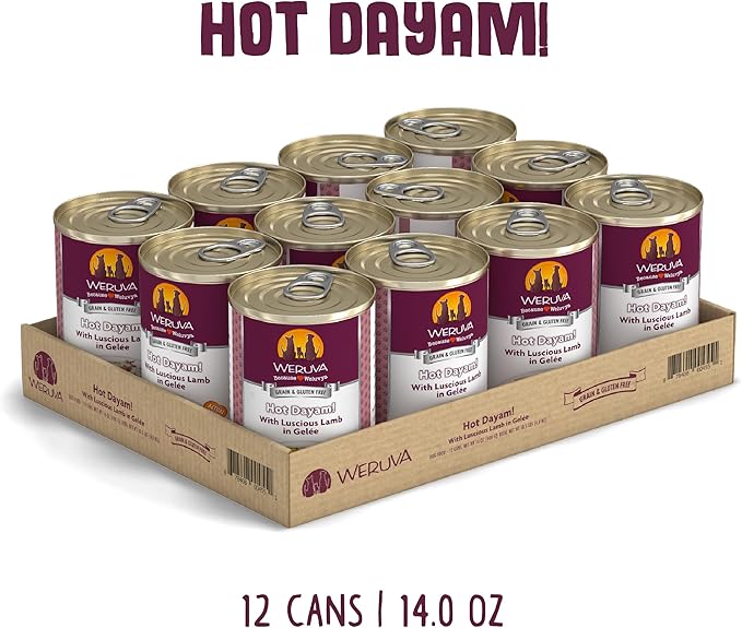 Weruva Classic Dog Food, Hot Dayam! with Lamb in Gelée, 14oz Can (Pack of 12) - PAWPICO