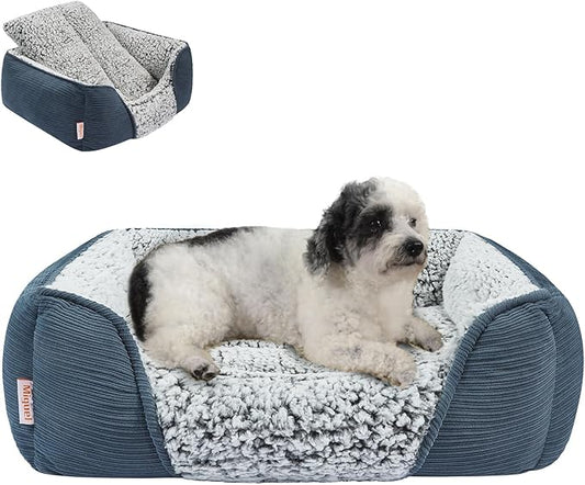 Miguel Washable Dog Bed with Removable Cushion for Medium Small Dogs, Easy to Wash Pet Sofa Bed with Side, Rectangle Bolster Cat Bed Calming Cuddle Puppy Bed with Anti-Slip Bottom, Blue 25 Inch - PAWPICO