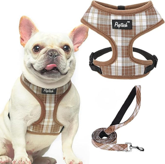 PUPTECK Soft Mesh Dog Harness and Leash Set Pet Puppy Cat Comfort Padded Vest No Pull Harnesses, Brown, S PUPTECK
