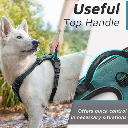 Eagloo Dog Harness for Large Dogs, No Pull Service Vest with Reflective Strips and Control Handle, Adjustable and Comfortable for Easy Walking, No Choke Pet Harness with 2 Metal Rings, Dark Green, L GoExplorewithEagloo