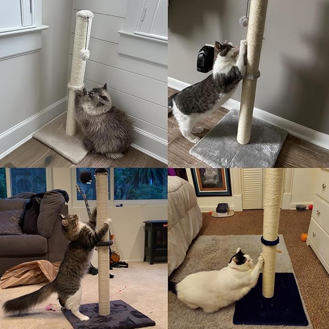 Dimaka 34" Tall Cat Scratching Post for Large Cats and Kittens, High Vertical Scratcher with Premium Natural Sisal Rope and Interactive Hanging Ball for Indoor Cats (Dark Brown, 34 inches) - PAWPICO