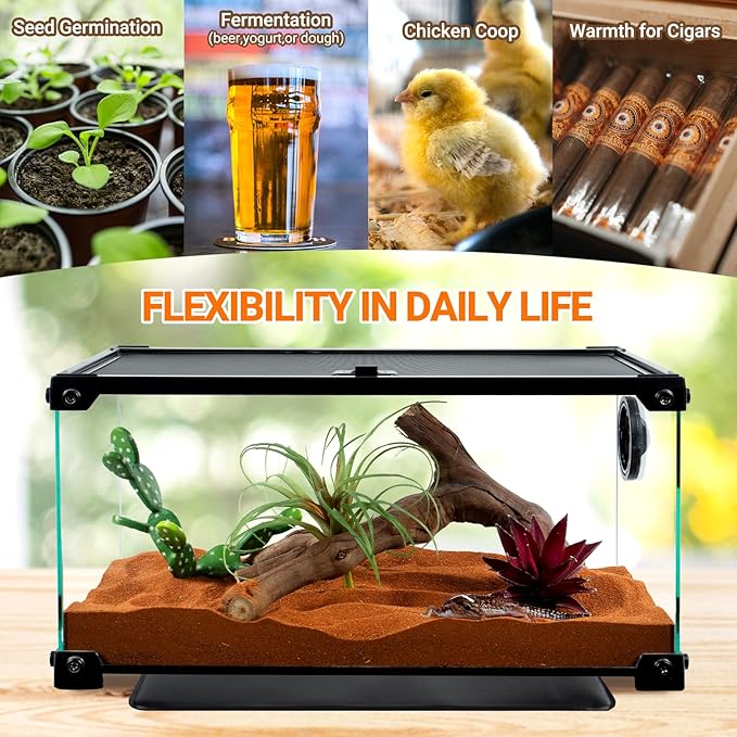 REPTI ZOO 6" X 8" Reptile Heat Pad Fast Heating Pad with Adjustable Thermostat 12W Reptile Heat Mat for Turtles/Hermit Crabs/Bearded Dragons/Leopard Geckos/Snakes/Lizards, and Seed Germination REPTIZOO