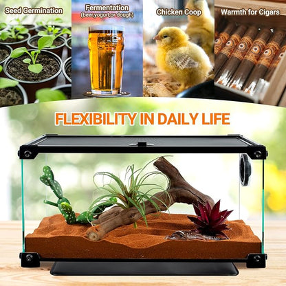 REPTI ZOO 6" X 8" Reptile Heat Pad Fast Heating Pad with Adjustable Thermostat 12W Reptile Heat Mat for Turtles/Hermit Crabs/Bearded Dragons/Leopard Geckos/Snakes/Lizards, and Seed Germination REPTIZOO