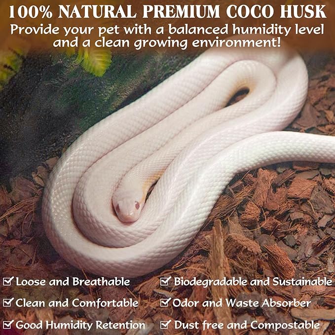 ZeeDix 10LB Coco Fiber Chips Substrate for Reptiles, 72 Quart Coconut Fiber Husk Substrate Mulch Coco Chips Bricks Reptiles Bedding for Geckos, Lizards, Tortoises, Ball Python, Frogs ZeeDix