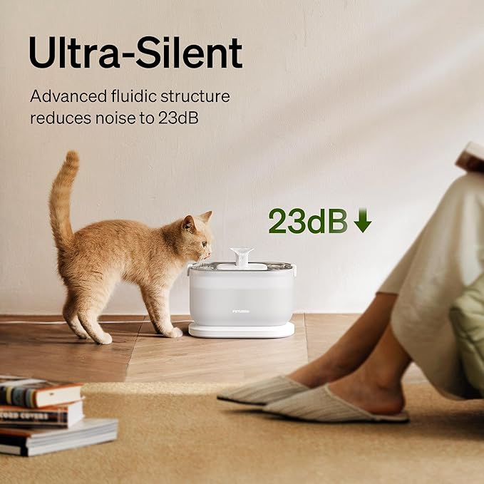 Bundle of PETLIBRO Cat Water Fountain Stainless Steel with Wireless Pump, 2.5L/84oz Dockstream Pet Water Fountain + PETLIBRO Replacement Filters, 4 Months Set of Replacement Filters 8 Count - PAWPICO