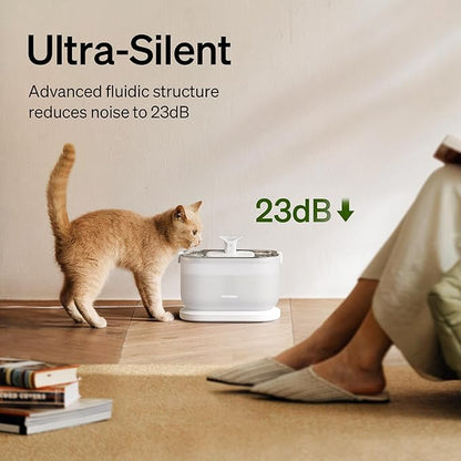 Bundle of PETLIBRO Cat Water Fountain Stainless Steel with Wireless Pump, 2.5L/84oz Dockstream Pet Water Fountain + PETLIBRO Replacement Filters, 4 Months Set of Replacement Filters 8 Count - PAWPICO