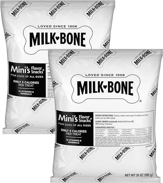 Milk-Bone Mini's Flavor Snacks Dog Treats, 35 Ounce Refill Packs (Pack of 2) Crunchy Texture Helps Reduce Tartar - PAWPICO