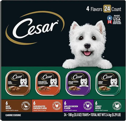 CESAR Adult Wet Dog Food Classic Loaf in Sauce Poultry Variety Pack,. Easy Peel Trays with Real Chicken, Turkey or Duck, 3.5 Ounce (Pack of 24) - PAWPICO