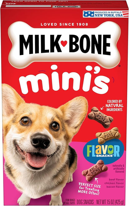 Milk-Bone Mini's Flavor Snacks Dog Treats, 15 Ounce (Pack of 6) Crunchy Texture Helps Reduce Tartar - PAWPICO