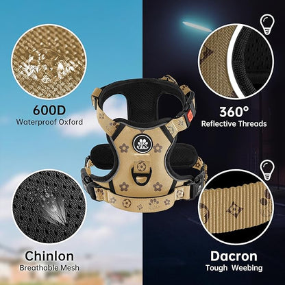 NESTROAD No Pull Dog Harness,Adjustable Oxford Dog Vest Harness with Leash,Reflective No-Choke Pet Harness with Easy Control Soft Handle for Medium Dogs(Medium,Light Brown) NESTROAD