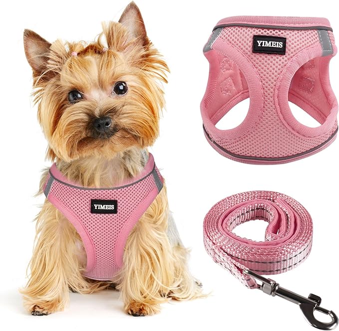 Dog Harness for Small Dogs, Small Dog Harness and Leash Set, Honeycomb Grid, Reflective Lightweight Harness & Anti-Twist Pet Lead,Dog Harness(Multi Color, Size: XS-S-M) (XS, Pink) PAWPICO