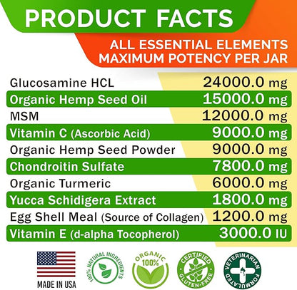 Hemp Chews for Dogs - Glucosamine Chondroitin for Dogs Joint Pain Relief with Hemp Oil, Hip & Joint Supplement Dogs, MSM Turmeric for Dogs Mobility, Dog Joint Supplement, Hemp Dog Treats Joints Health STRELLALAB