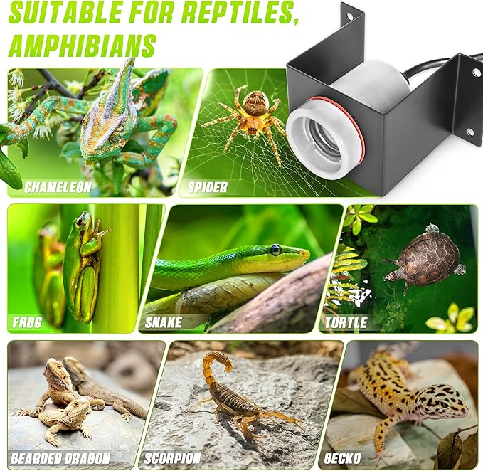 Reptile Ceramic Socket, Heat Lamp Holder for Terrariums and Vivariums, Gecko Lizard Heat Lamp Bracket Light Fixture, Bulb Not Included Trakem