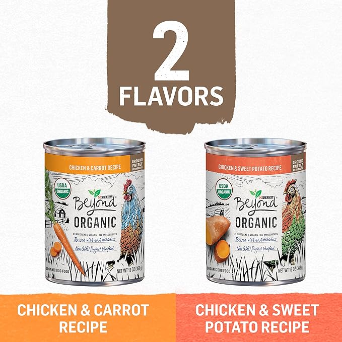 Purina Beyond Natural, Pate, High Protein Wet Dog Food Variety Pack, Organic Chicken Recipes - (Pack of 6) 13 oz. Cans - PAWPICO
