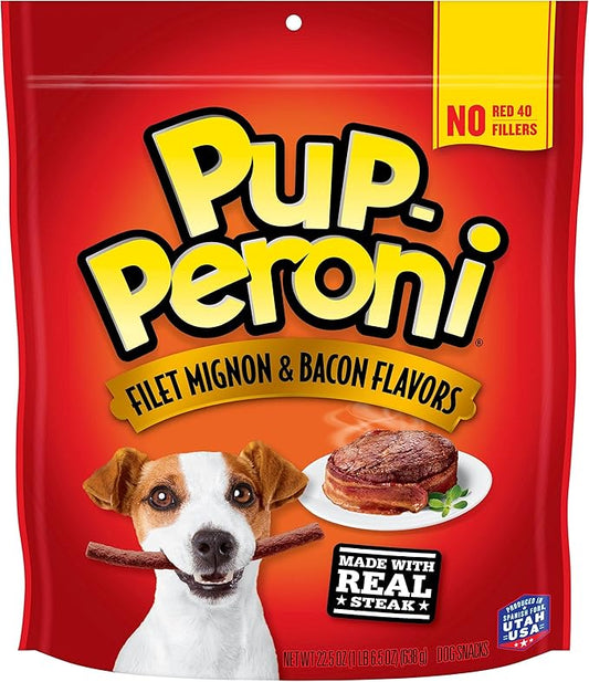 Pup-Peroni Dog Treats, Filet Mignon & Bacon Flavors, 22.5 Ounce, Made with Real Steak - PAWPICO