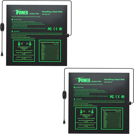 iPower 2 Pack 20" x 20.75" Seeding Heat Mat with Thermostat Temperature Adjustable Knob Durable Warm Hydroponic Plant Germination Starting Pad, Black iPower