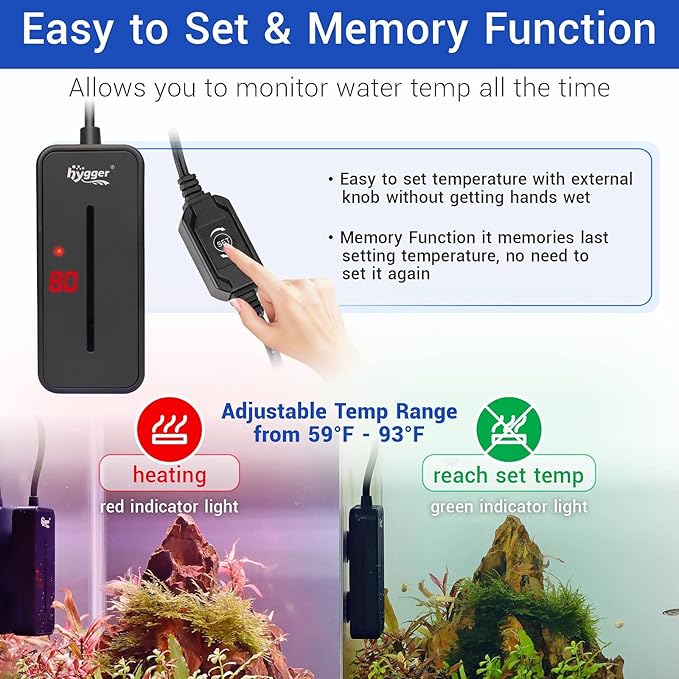 hygger Small Submersible Aquarium Heater 50W Mini Betta Fish Tank Heater with Thermostat for 5-10 Gallon Saltwater Freshwater hygger