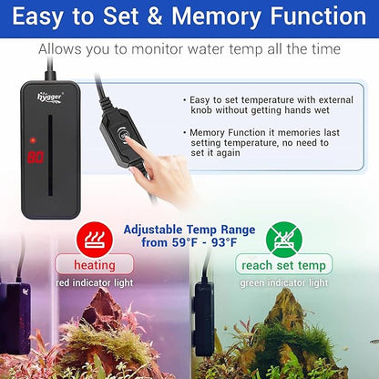 hygger Small Submersible Aquarium Heater 50W Mini Betta Fish Tank Heater with Thermostat for 5-10 Gallon Saltwater Freshwater hygger