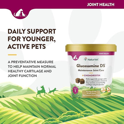 NaturVet Glucosamine DS Level 1 Maintenance, Joint Care Support Supplement for Dogs and Cats, Soft Chews, Made in The USA NaturVet