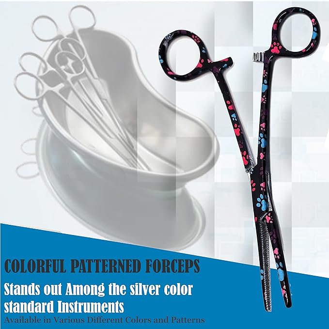 Dog Pet Ear/Nose Hair Puller Grooming Hemostat Locking Forceps Pliers, 5.5" (14cm), Straight (Black Multi Paws) A2Z+SCILAB