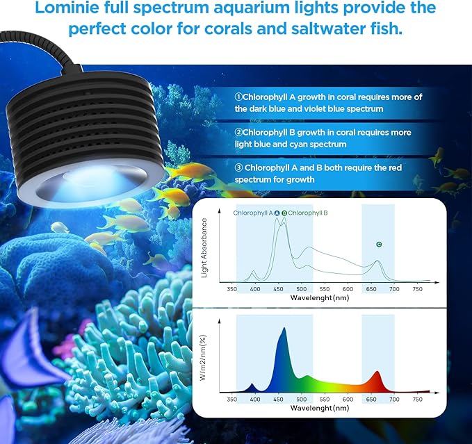 Lominie LED Aquarium Light, Nano Coral Reef Light Clip on Aquarium Light Full Spectrum Remote Control Fish Tank Lamp Dimmable for Saltwater Fish Tank (Saltwater) Lominie