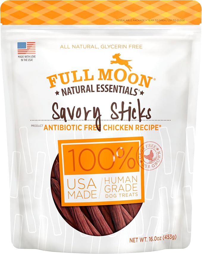 Full Moon All Natural Human Grade Dog Treats, Essential Chicken Savory Sticks, 16 Ounce - PAWPICO