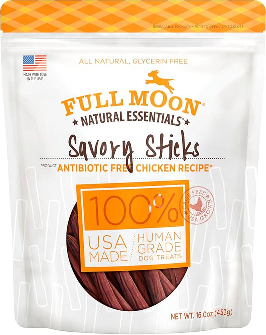 Full Moon All Natural Human Grade Dog Treats, Essential Chicken Savory Sticks, 16 Ounce - PAWPICO