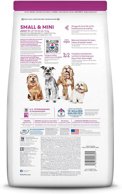Hill's Science Diet Small & Mini, Senior Adult 11+, Small & Mini Breeds Senior Premium Nutrition, Dry Dog Food, Chicken, Brown Rice & Barley, 4.5 lb Bag - PAWPICO