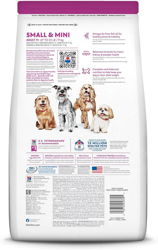 Hill's Science Diet Small & Mini, Senior Adult 11+, Small & Mini Breeds Senior Premium Nutrition, Dry Dog Food, Chicken, Brown Rice & Barley, 4.5 lb Bag - PAWPICO
