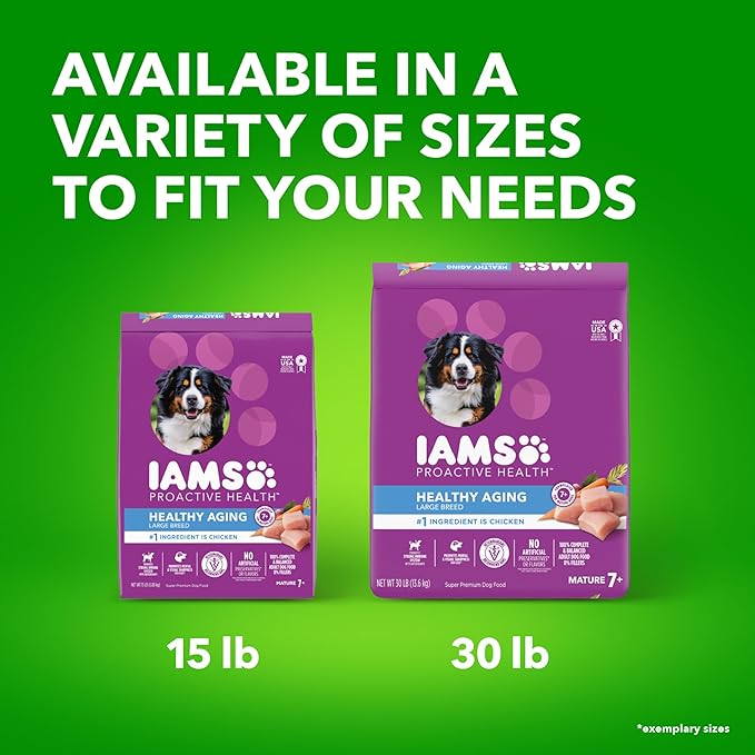 IAMS Proactive Health Healthy Aging Large Breed Dry Senior Dog Food Real Chicken, 15 lb. Bag - PAWPICO