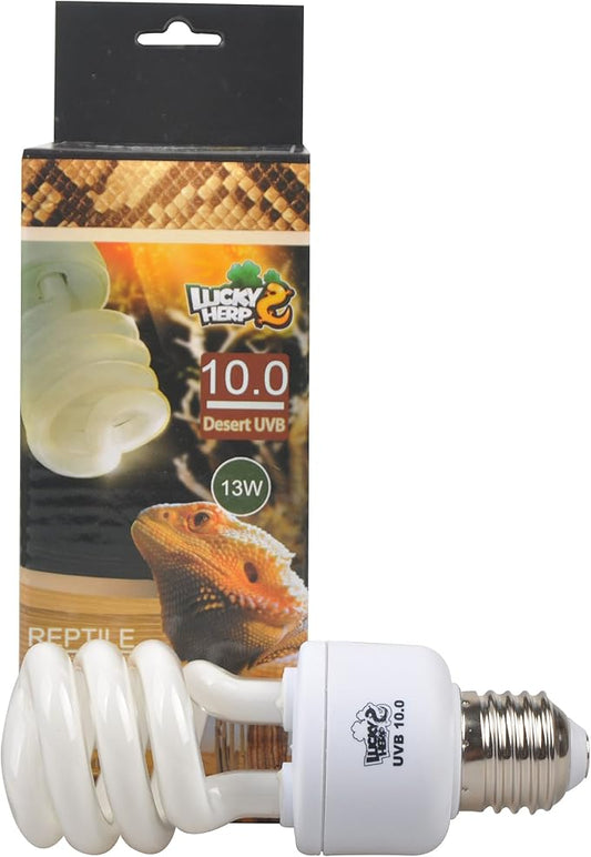 LUCKY HERP 10.0 UVB Reptile UVB Bulb,Fluorescent Terrarium Lamp,Compact Bulb,E26,Screw Thread (13 Watt) LUCKYHERP