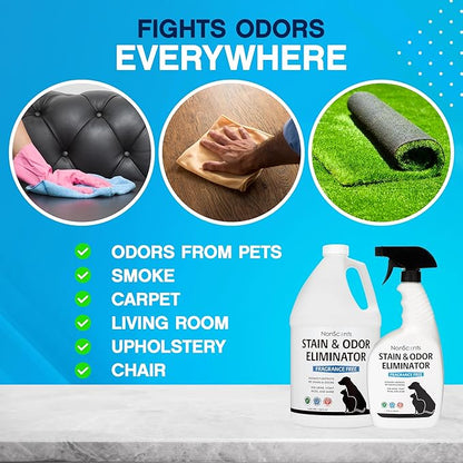 NonScents Stain & Odor Eliminator Spray for Strong Odor - 32 oz - Pet Odor Eliminator for Home - Carpet Stain Remover for Cats and Dog Pee - Cat Urine Destroyer - Carpet Cleaner Spray - PAWPICO