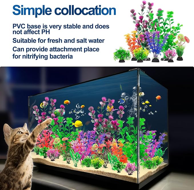 CousDUoBe 30Pcs Aquarium Plants, Fish Tank Accessories Artificial Aquatic Plants,Full Set of Fish Tank Decorations, Various Sizes CousDUoBeAquariumfishtankdecoration