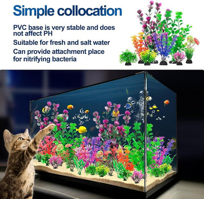 CousDUoBe 30Pcs Aquarium Plants, Fish Tank Accessories Artificial Aquatic Plants,Full Set of Fish Tank Decorations, Various Sizes CousDUoBeAquariumfishtankdecoration