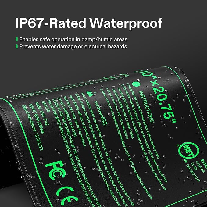 VIVOSUN 10"x20.75" Seedling Heat Mat with Built-in Temperature Controller, UL & MET-Certified Waterproof Plant Heating Pad for Germination, Hydroponics, Brewing, Breeding, and Greenhouses VIVOSUN