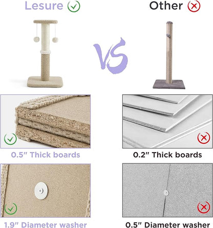 Lesure Small Cat Scratching Post - Premium Sisal Rope Highly Resistant Carpet Cute Scratching Posts for Indoor Kittens, Sturdy Small Cat Scratch Pole with Hanging Ball, Beige(22.5 inch) - PAWPICO
