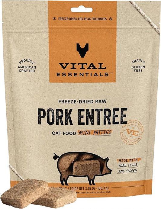 Vital Essentials Freeze Dried Raw Cat Food, Pork Mini Patties Entree, 3.75 oz VitalEssentials