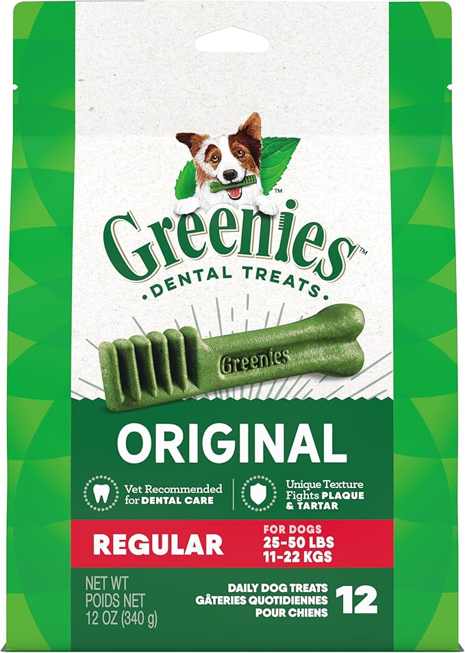 Greenies Original Regular Natural Dental Care Dog Treats, 12 oz. Pack (12 Treats) - PAWPICO